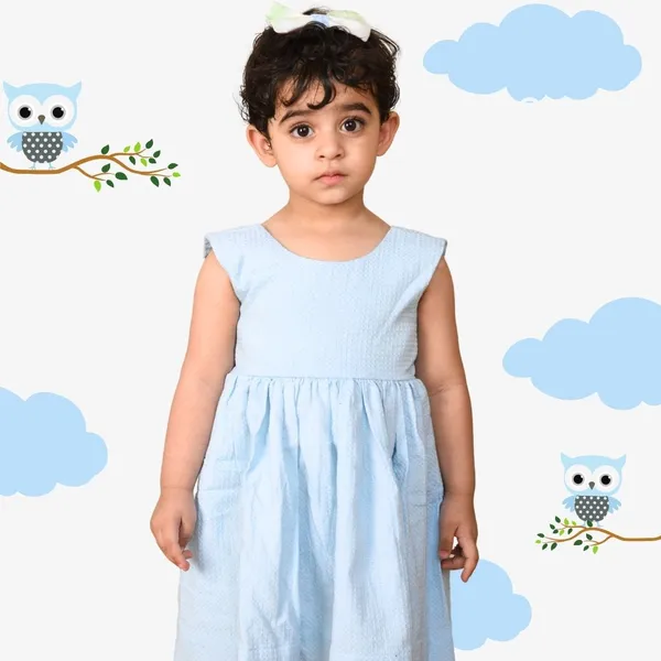 Sky Blue Frock Dress With Bow In Back For Girls - Image 2