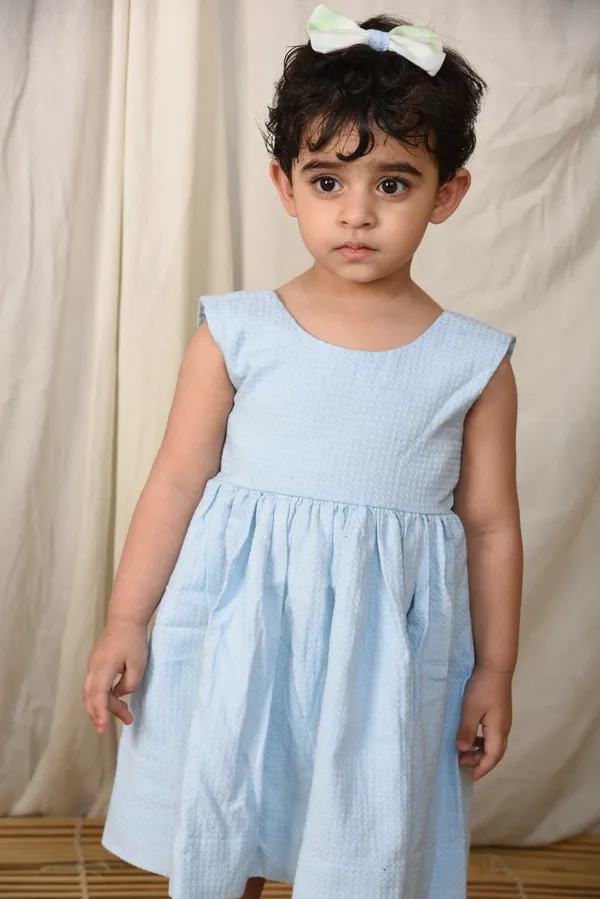 Sky Blue Frock Dress With Bow In Back For Girls - Image 4
