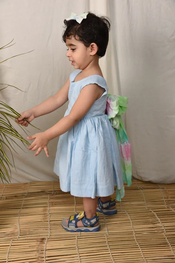 Sky Blue Frock Dress With Bow In Back For Girls - Image 5
