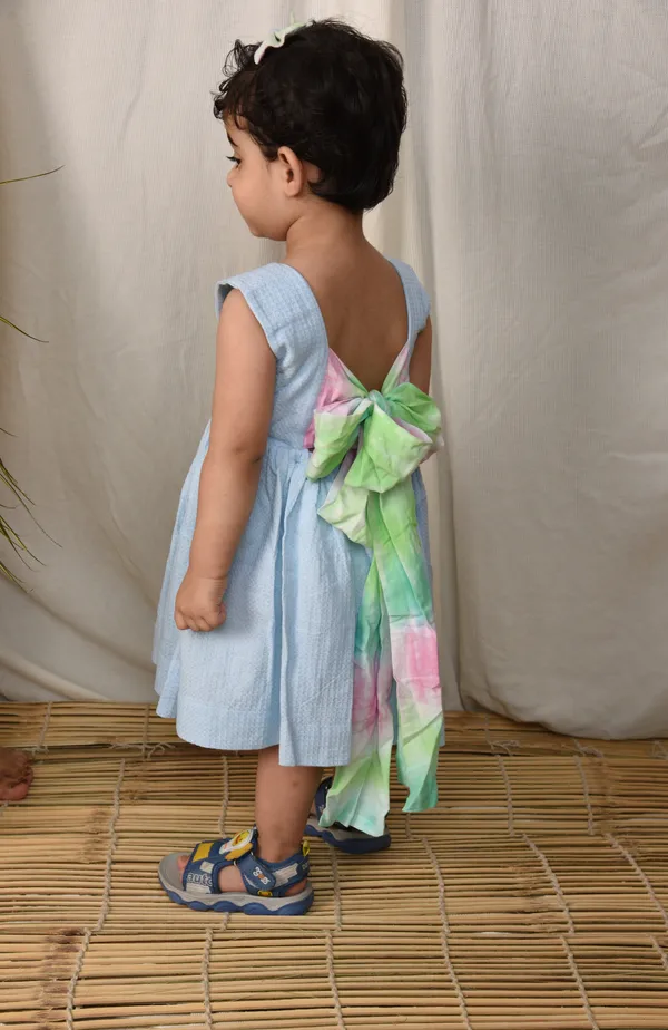 Sky Blue Frock Dress With Bow In Back For Girls - Image 6