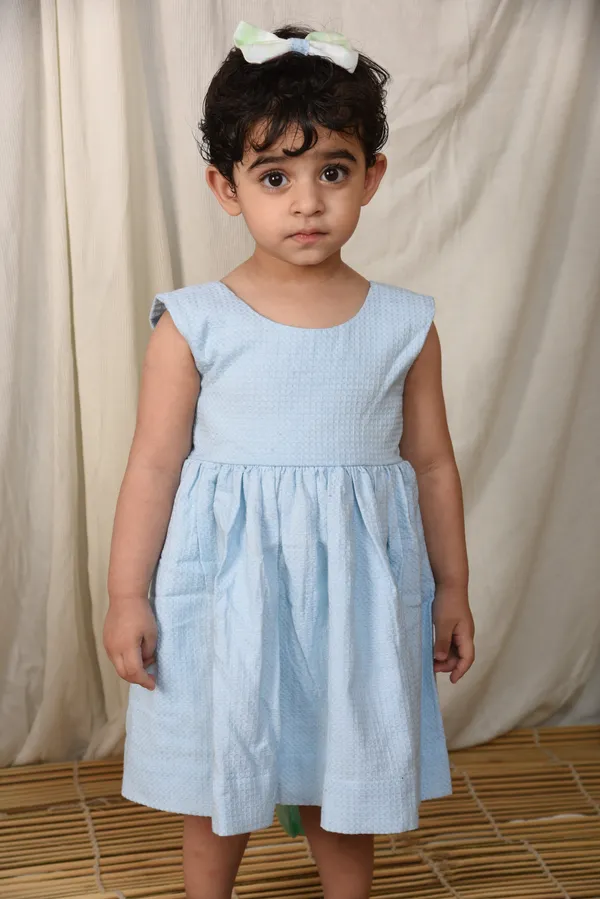 Sky Blue Frock Dress With Bow In Back For Girls