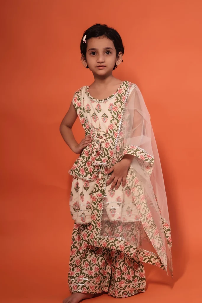 Floral sharara set for girls in pure cotton